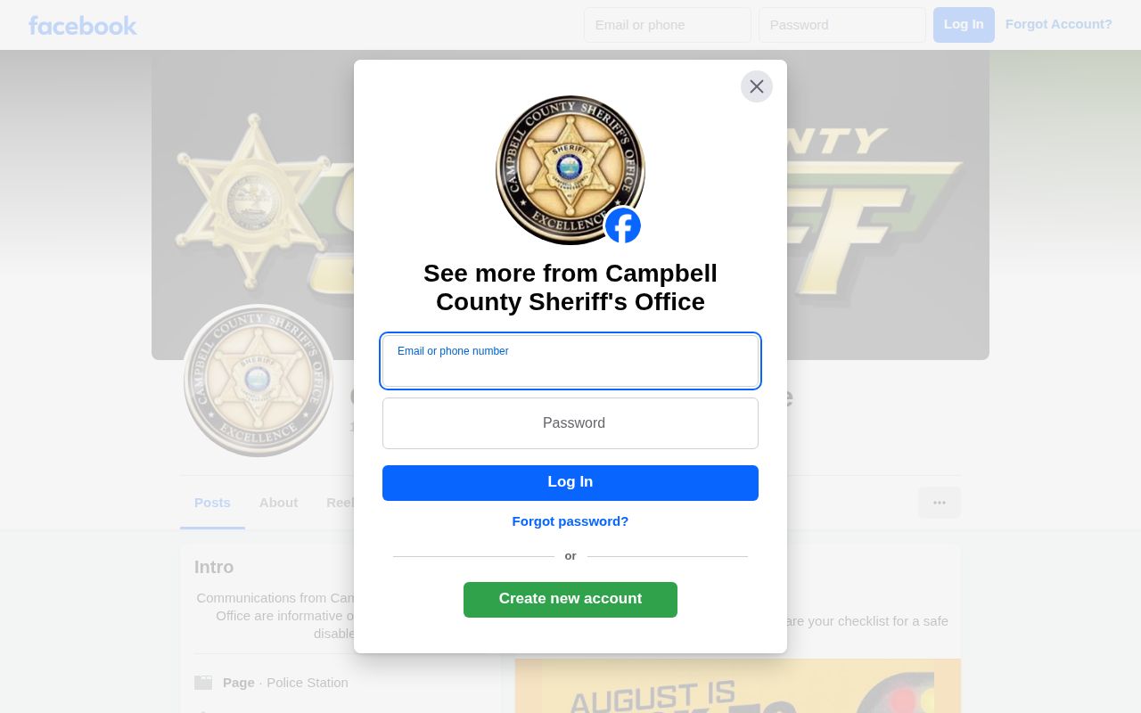 Campbell County 24-hour release supplementary sheriff Facebook channel